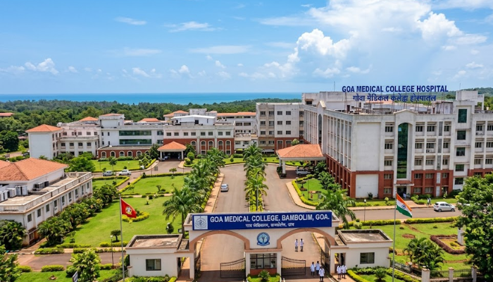 Ongoing construction of the Mahavidya Sankul campus and new medical hostels at Goa University.
