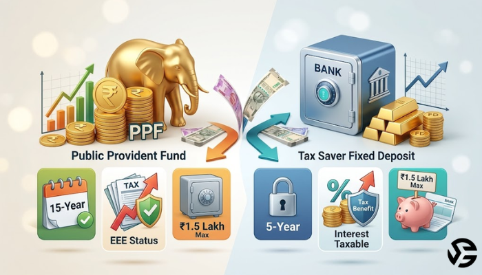 Breakdown of Section 80C tax saving limits for Indian investors across PPF and FD.
