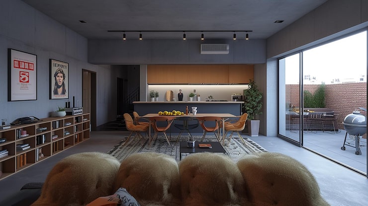 Interior view of a 2 BHK flat in Pune below 45 lakhs with modern kitchen and balcony.