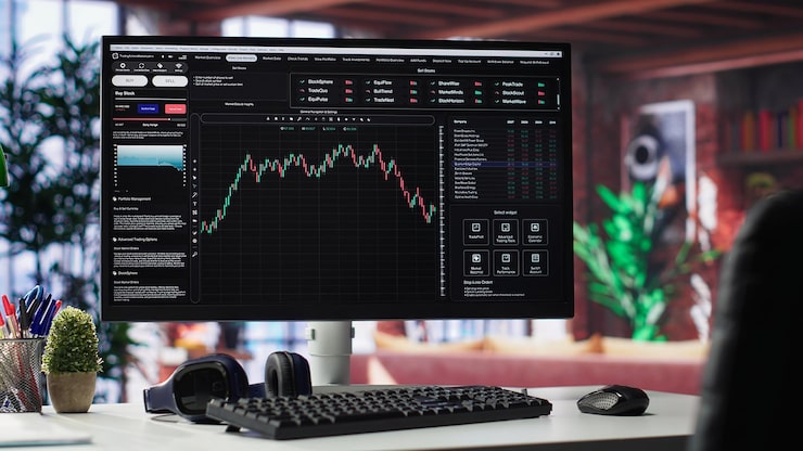 Laptop screen mockup displaying the basic Share Market web portal dashboard interface Laptop screen mockup displaying the basic Share Market web portal dashboard interface