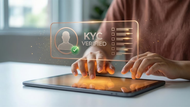 Screenshot mockup of the Groww app digital KYC interface showing PAN card upload and live photo verification steps
