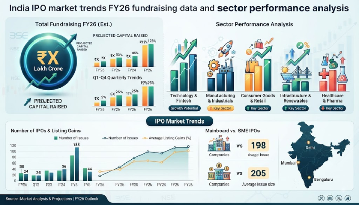 India IPO market trends FY26 fundraising data and sector performance analysis