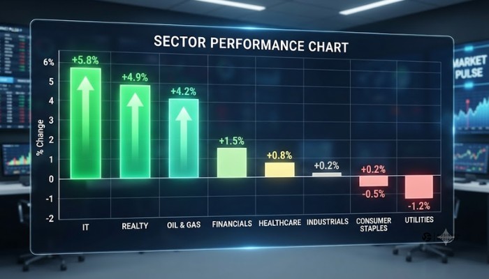 Sector performance chart highlighting IT, realty, and oil and gas sector gains Sector performance chart highlighting IT, realty, and oil and gas sector gains