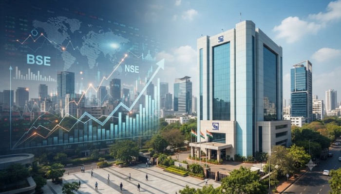 SEBI headquarters building and financial market regulatory news graphic SEBI headquarters building and financial market regulatory news graphic