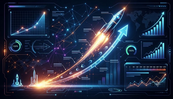 Growth investing concept featuring fast-growing technology, biotech, and innovation sectors Growth investing concept featuring fast-growing technology, biotech, and innovation sectors